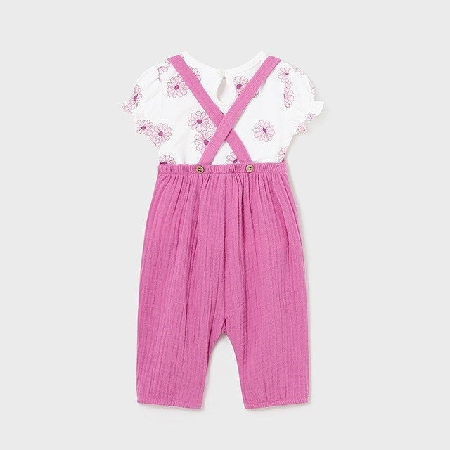 Mayoral Yazlık Kız Bebek Bluz Salopet Set Koyu Pembe
