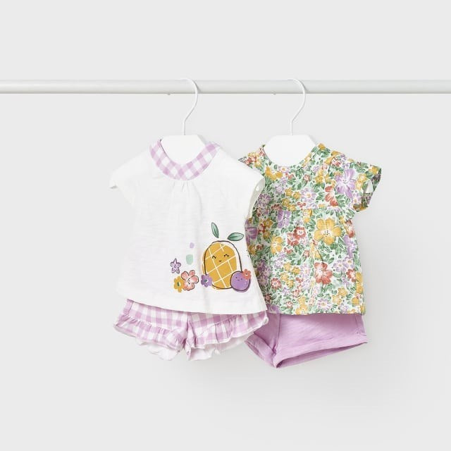 Mayoral Yazlık Kız Bebek Bluz Şort 4'lü Set Lila