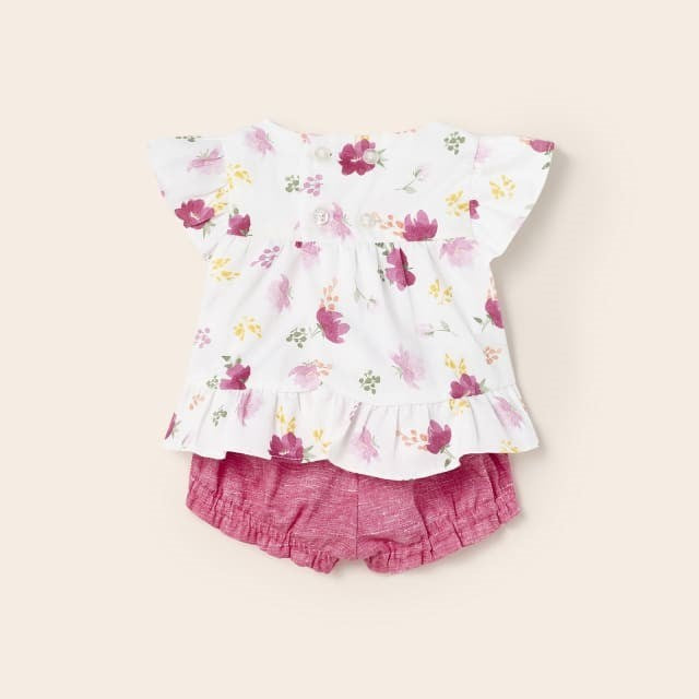 Mayoral Yazlık Kız Bebek Bluz Şort Set Koyu Pembe