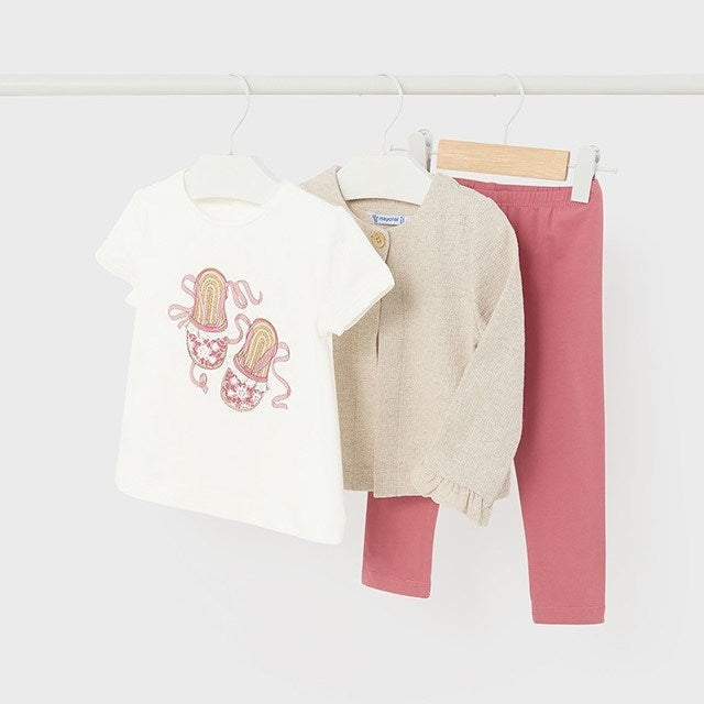 Mayoral Yazlık Kız Bebek Bluz Tayt Ceket Set Bej