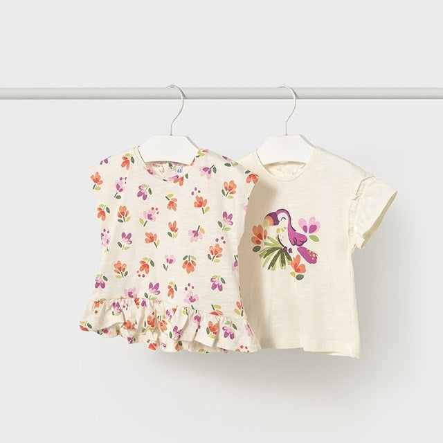 Mayoral Yazlık Kız Bebek Kısa Kol T-shirt 2'li Set Ekru