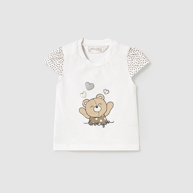 Mayoral Yazlık Kız Bebek Kısa Kol T-shirt Beyaz