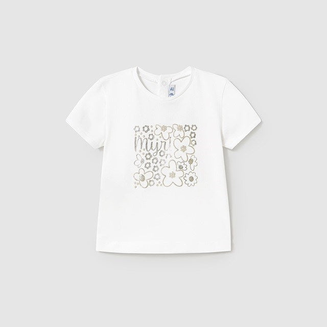 Mayoral Yazlık Kız Bebek Kısa Kol T-shirt Ekru