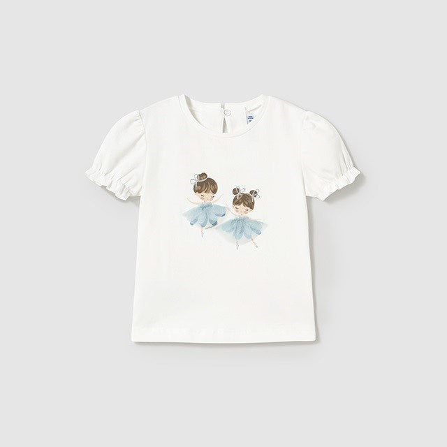 Mayoral Yazlık Kız Bebek Kısa Kol T-shirt Ekru