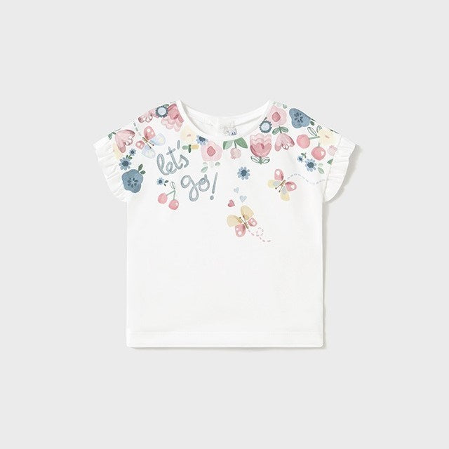 Mayoral Yazlık Kız Bebek Kısa Kol T-shirt Ekru