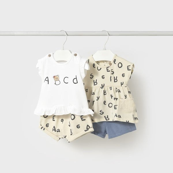 Mayoral Yazlık Kız Bebek Kısa T-shirt Şort 4'lü Set Bej