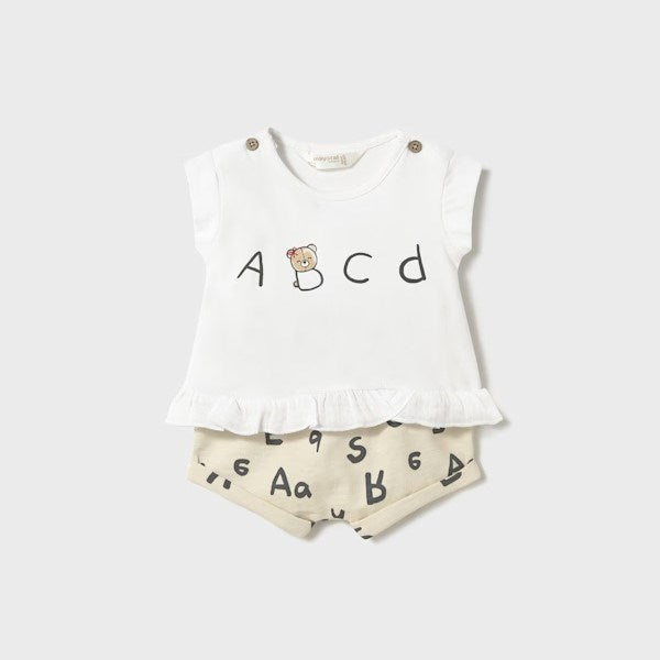 Mayoral Yazlık Kız Bebek Kısa T-shirt Şort 4'lü Set Bej