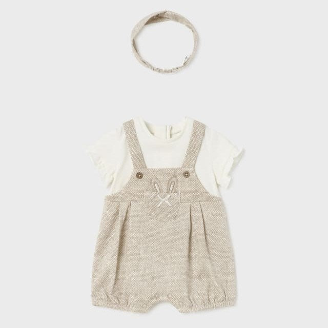 Mayoral Yazlık Kız Bebek Kısa Tulum Bandana Set Bej