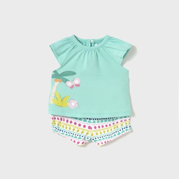 Mayoral Yazlık Kız Bebek T-shirt Şort 4'lü Set Turkuaz