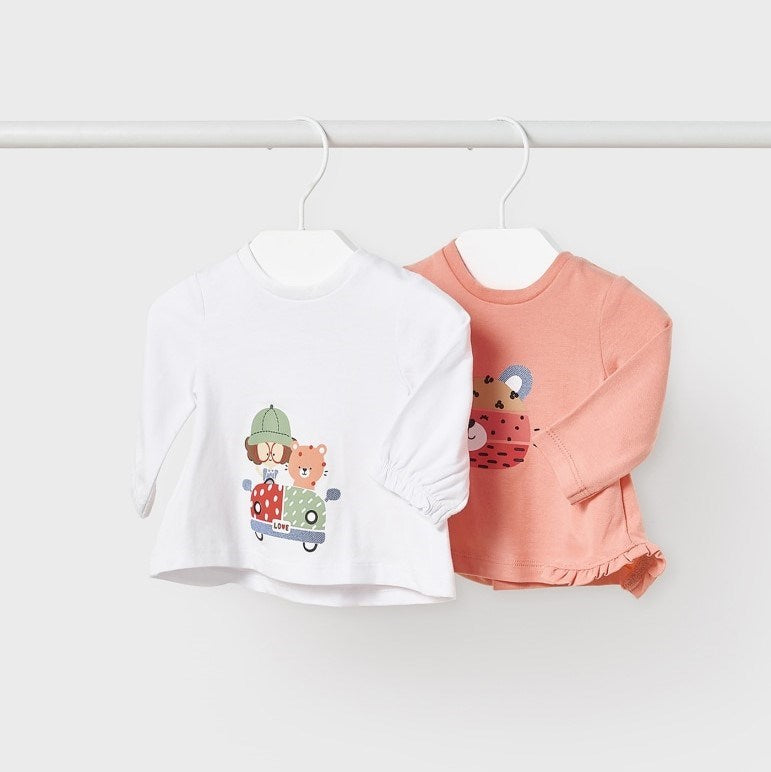 Mayoral Yazlık Kız Bebek Uzun Kol T-shirt 2'li Set Somon