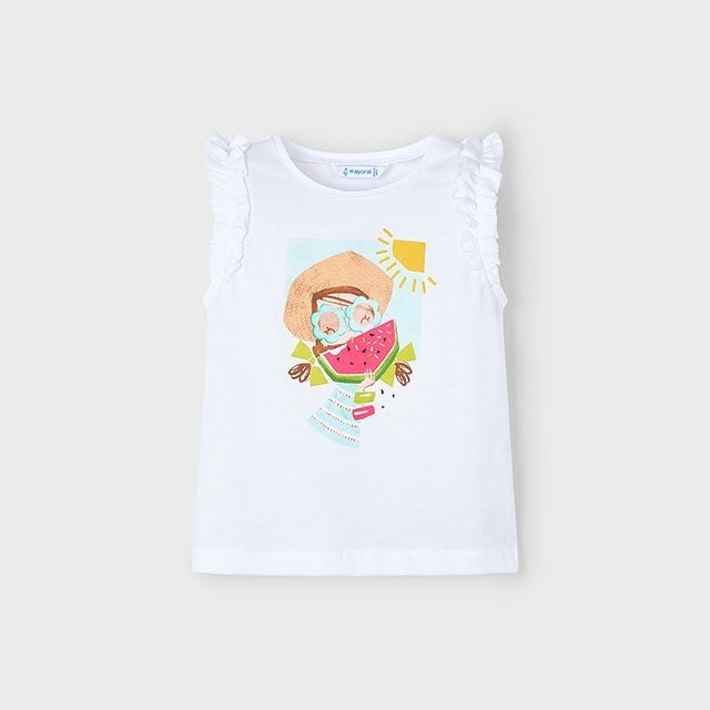 Mayoral Yazlık Kız Kısa Kol T-shirt Beyaz