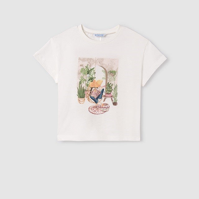 Mayoral Yazlık Kız Kısa Kol T-shirt Ekru