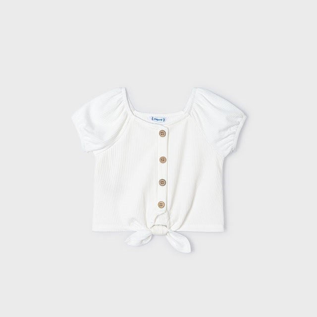 Mayoral Yazlık Kız Kısa Kol T-shirt Ekru