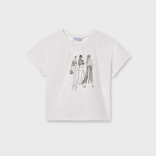 Mayoral Yazlık Kız Kısa Kol T-shirt Ekru