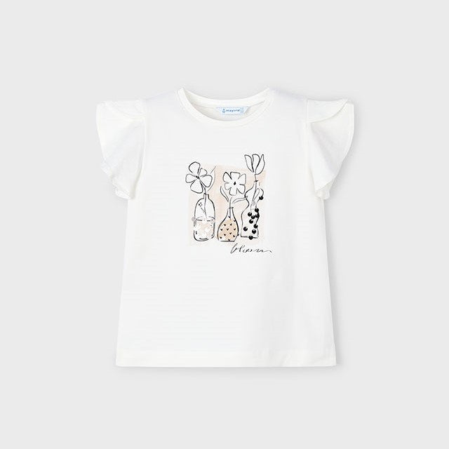 Mayoral Yazlık Kız Kısa Kol T-shirt Ekru
