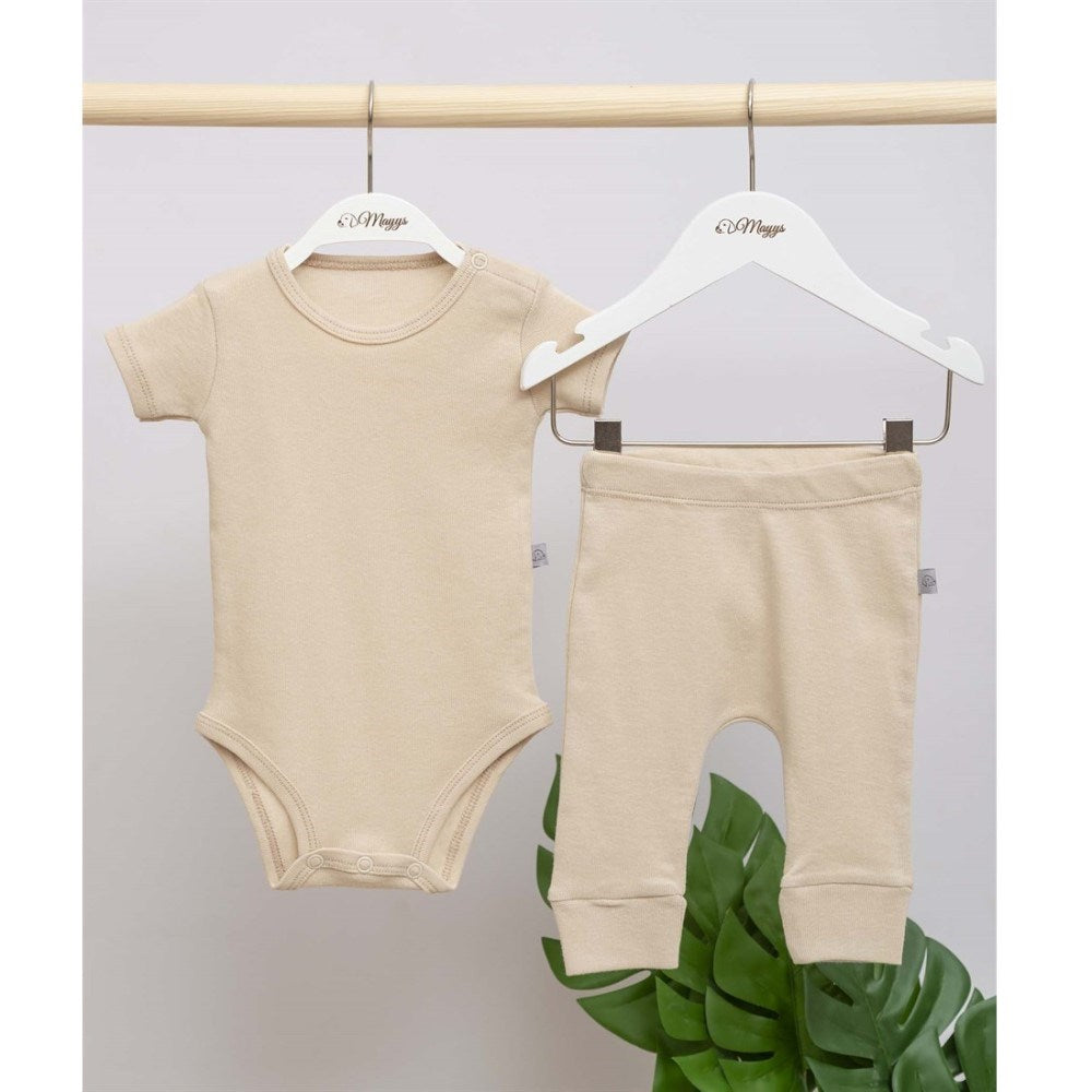 Mayys Baby Bebek Organik Kısa Kollu Body ve Pantolon 2'li Set Bej