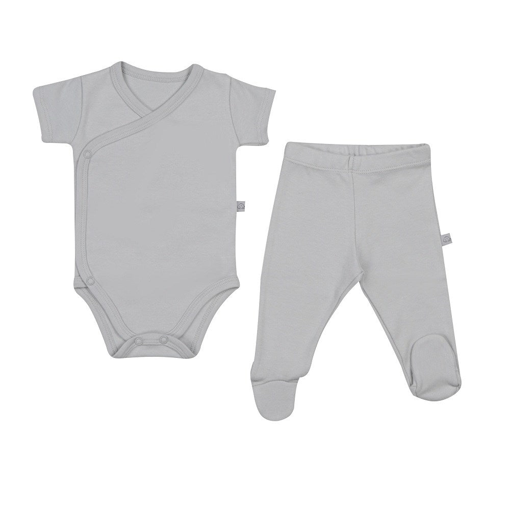 Mayys Baby Bebek Organik Kısa Kollu Zarf Zıbın ve Patikli Alt 2'li Set Gri