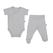 Mayys Baby Bebek Organik Kısa Kollu Zarf Zıbın ve Patikli Alt 2'li Set Gri