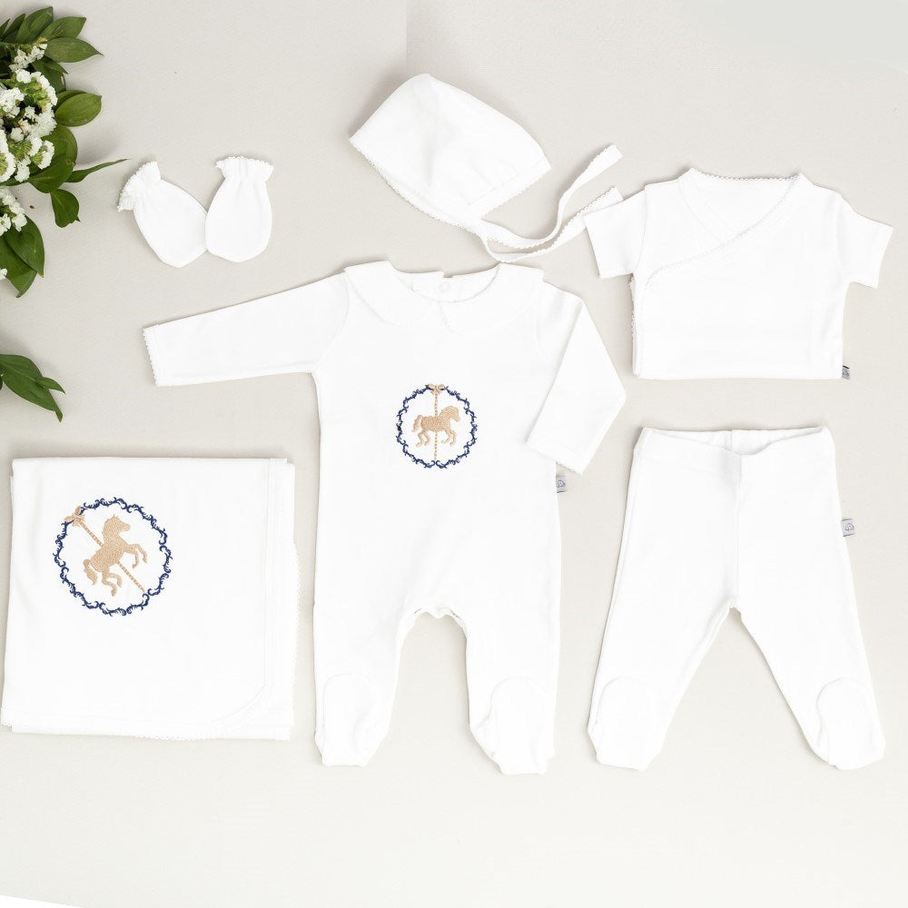 Mayys Baby Bebek Royal Atlı Karınca Nakışlı 7'li Hastane Çıkış Seti Lacivert