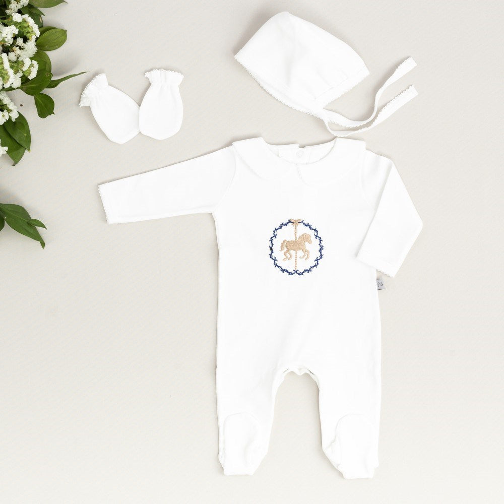 Mayys Baby Bebek Royal Atlı Karınca Nakışlı 7'li Hastane Çıkış Seti Lacivert