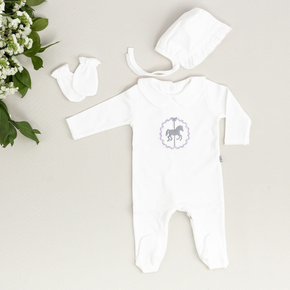 Mayys Baby Bebek Royal Atlı Karınca Nakışlı 7'li Hastane Çıkış Seti Lila