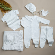 Mayys Baby Organik Elegant Beyaz Tığ İşi Süslemeli 9'lu Hastane Çıkış Seti Beyaz