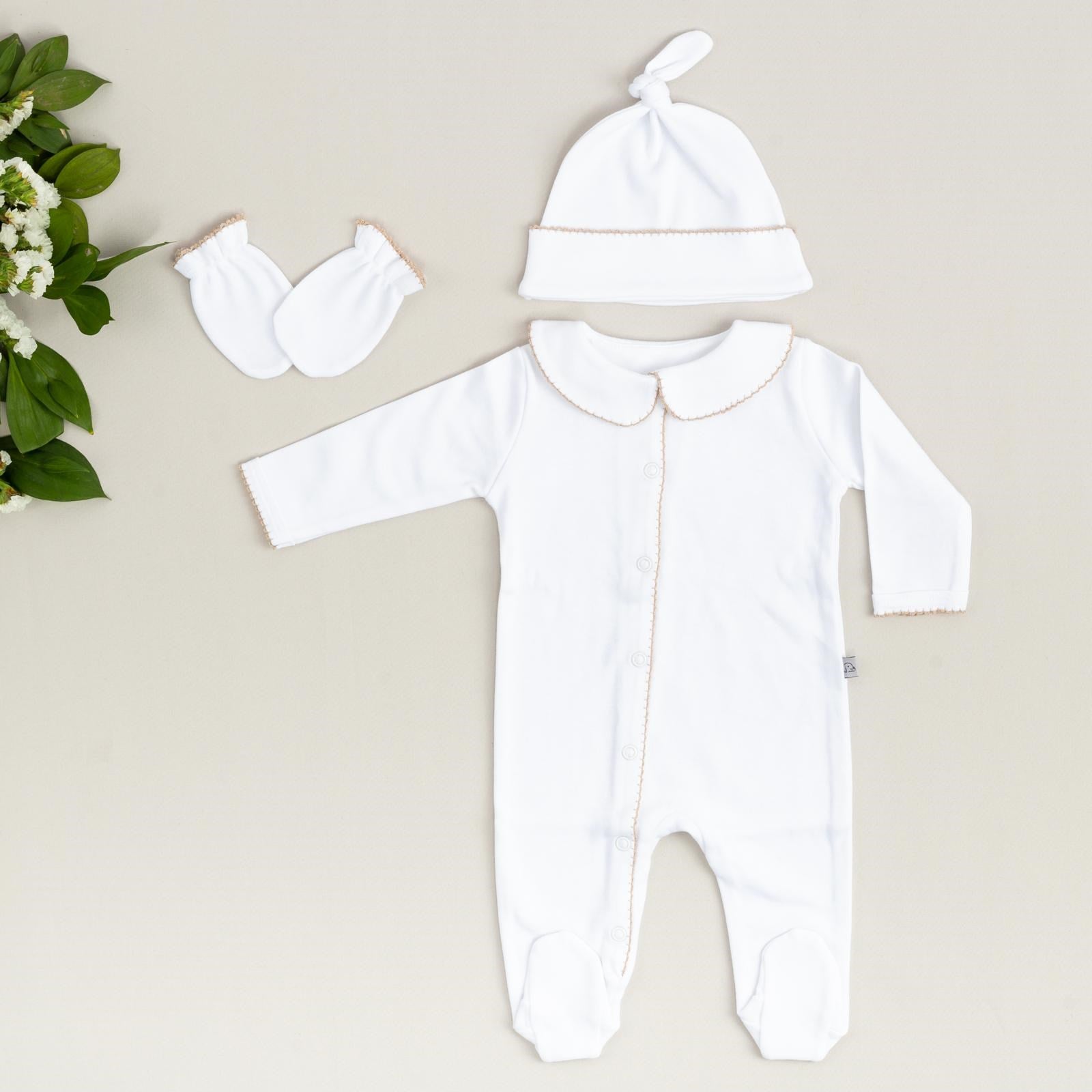 Mayys Baby Ribana Kroşetalı 4'lü Hastane Çıkış Seti Bej