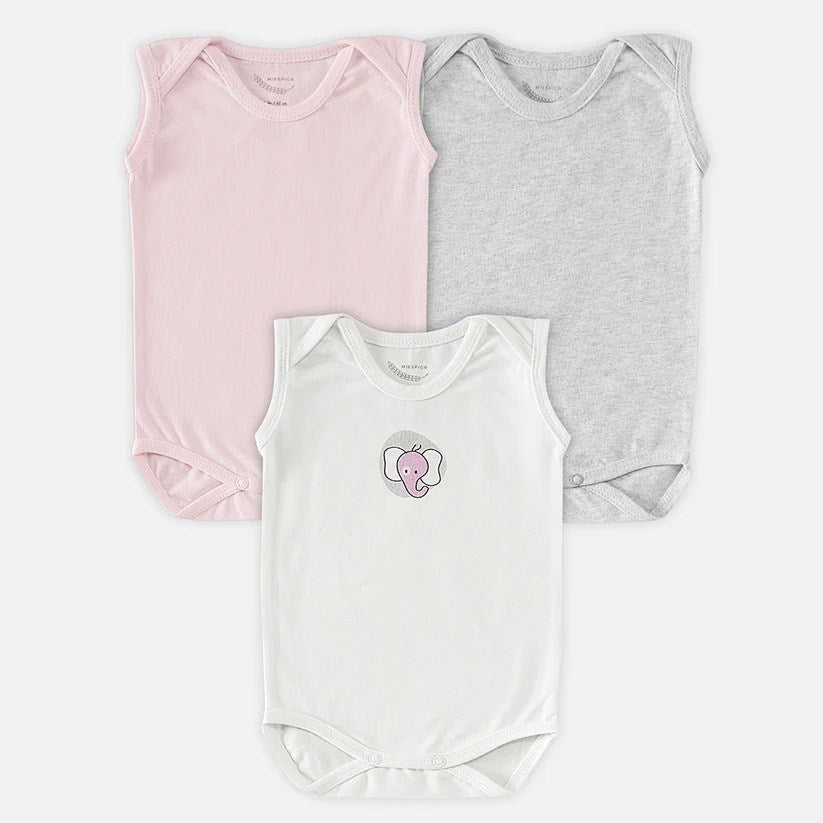 Mi Espiga Bebek Fil Baskılı Kısa Kollu Body 3'lü Set Pembe