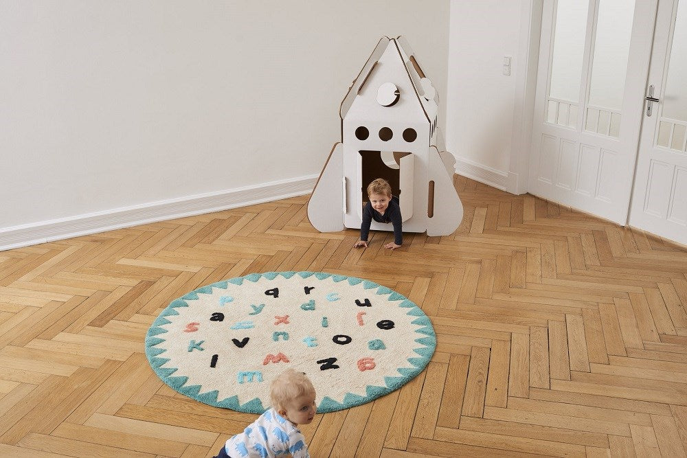 Minividuals Çocuk Odası İçin Pamuk Halı - Yuvarlak Alfabe 150 cm STD