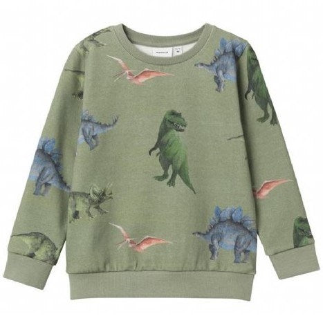 Name It Kışlık Erkek Çocuk Organik Sweat-shirt Dinozor Haki