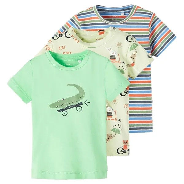 Name It Yazlık Erkek Bebek Organik Pamuklu Kısa Kol T-shirt 3'lü Set Yeşil