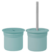 OiOi Ham Hüp Silikon Pipetli Bardak Seti 6 Ay+ Aqua Green - Powder Grey