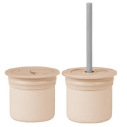 OiOi Ham Hüp Silikon Pipetli Bardak Seti 6 Ay+ Bubble Beige - Powder Grey