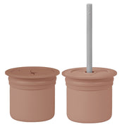 OiOi Ham Hüp Silikon Pipetli Bardak Seti 6 Ay+ Woody Brown - Powder Grey