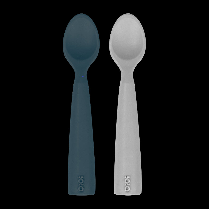 OiOi Silikon Mama Kaşığı Nam Nam 2'li Kaşık Deep Blue / Powder Grey