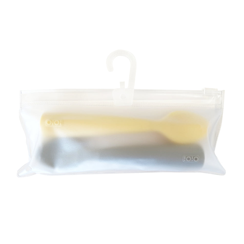 OiOi Silikon Mama Kaşığı Nam Nam 2'li Kaşık Mellow Yellow / Powder Grey