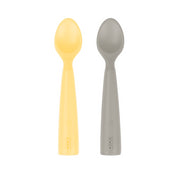 OiOi Silikon Mama Kaşığı Nam Nam 2'li Kaşık Mellow Yellow / Powder Grey