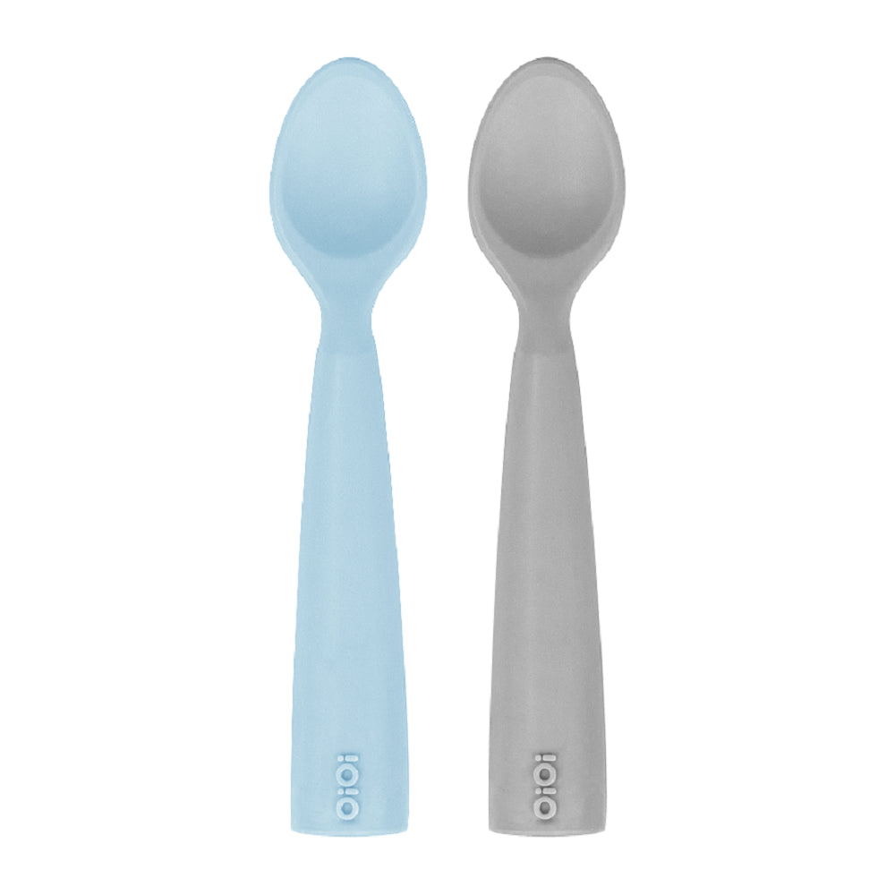 OiOi Silikon Mama Kaşığı Nam Nam 2'li Kaşık Mineral Blue / Powder Grey
