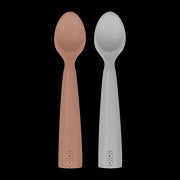OiOi Silikon Mama Kaşığı Nam Nam 2'li Kaşık Woody Brown / Powder Grey