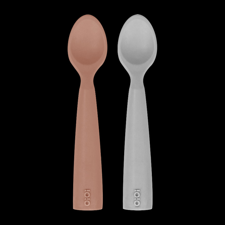 OiOi Silikon Mama Kaşığı Nam Nam 2'li Kaşık Woody Brown / Powder Grey