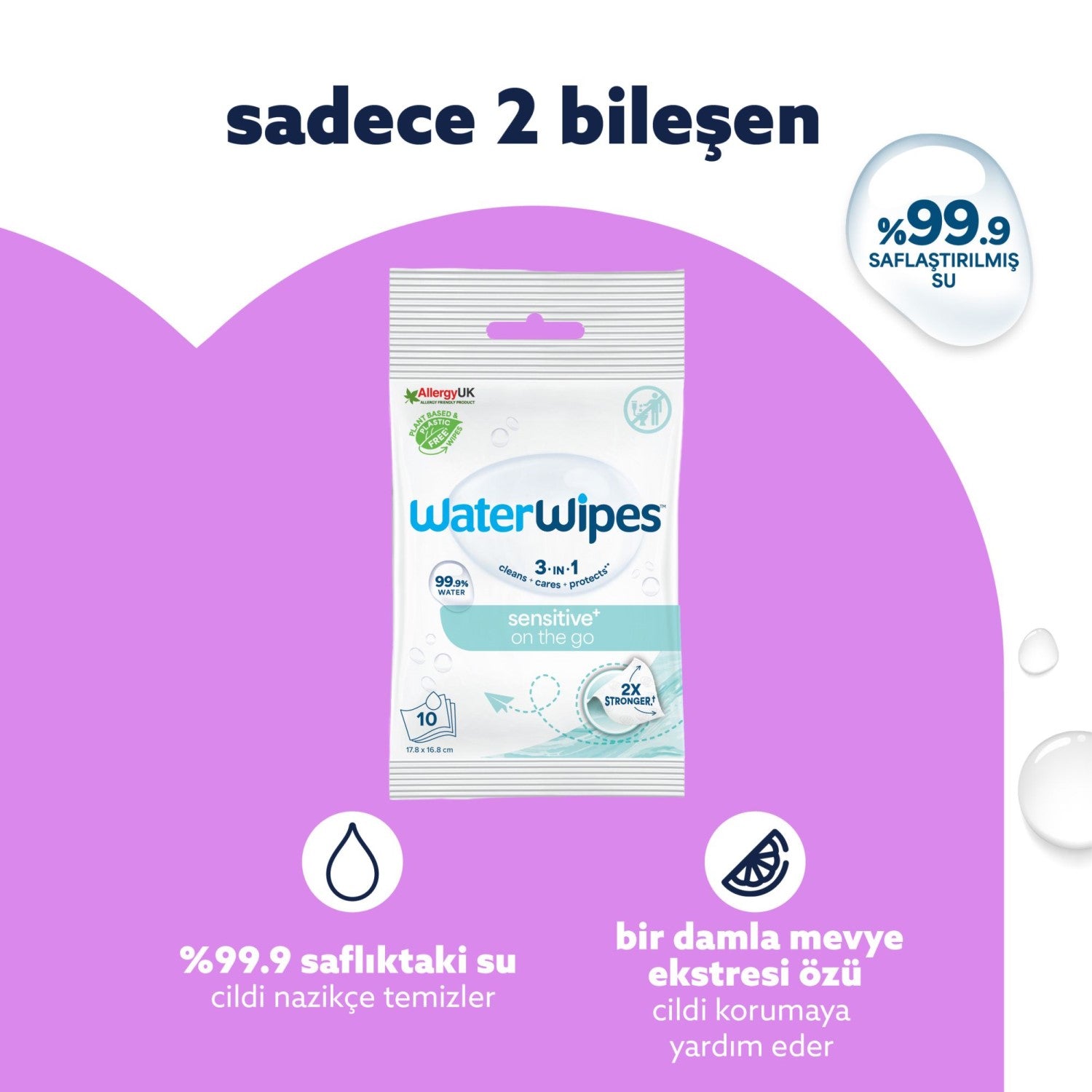 WaterWipes Sensitive+ Pratik Tazelik Islak Mendil (30 * 10 adet)