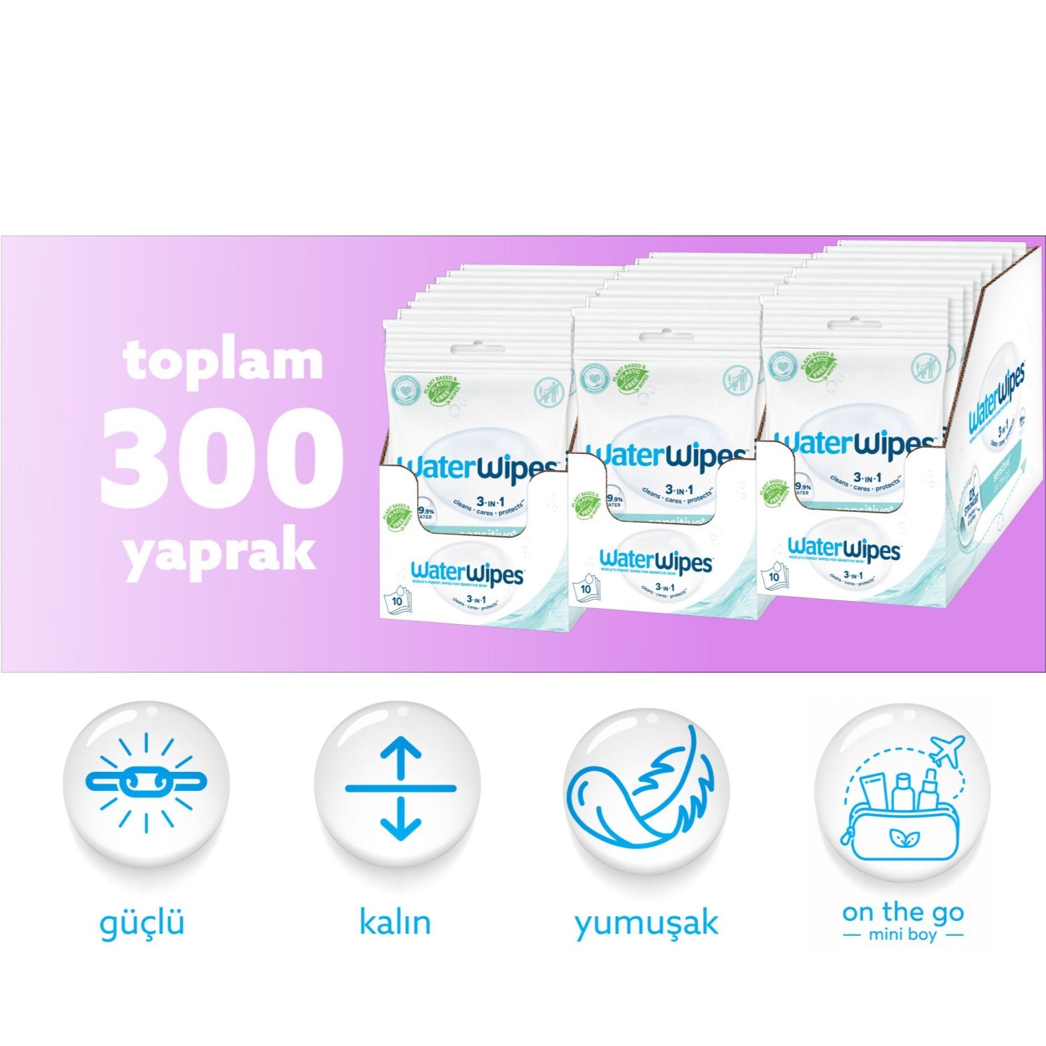 WaterWipes Sensitive+ Pratik Tazelik Islak Mendil (30 * 10 adet)