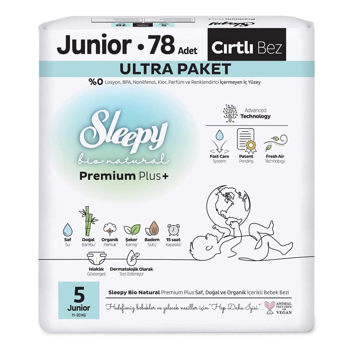 Sleepy Bio Natural Ultra Paket Bebek Bezi 5 Numara Junior 78 Adet - Bebek Bezleri