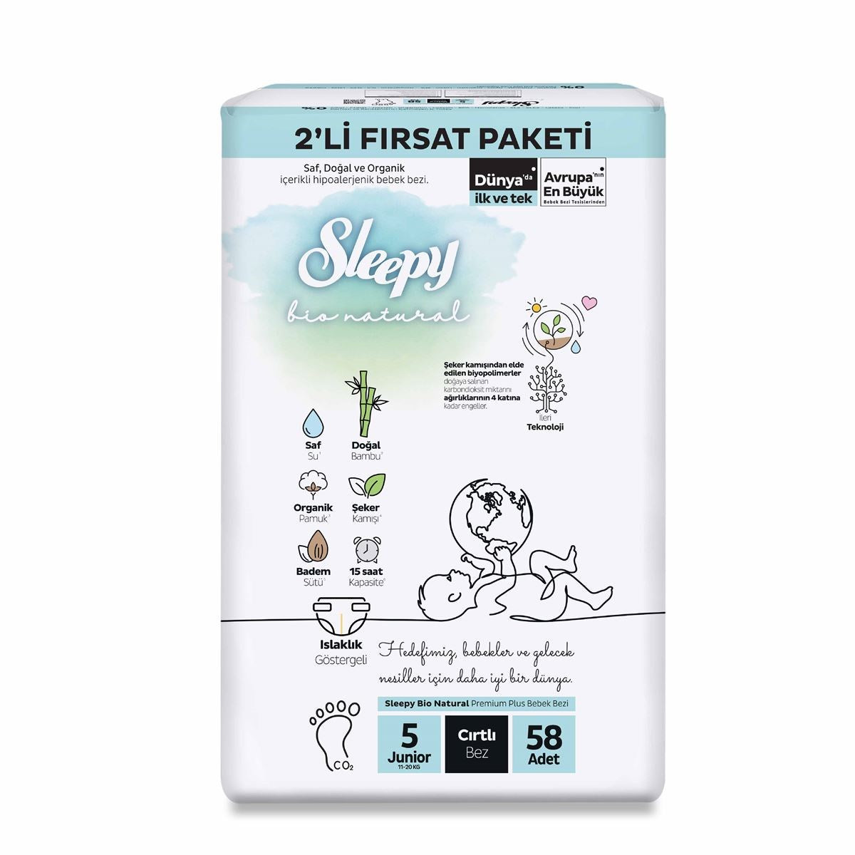 Sleepy Bio Natural No:5 Junior 2'li Bebek Bezi 58 Adet