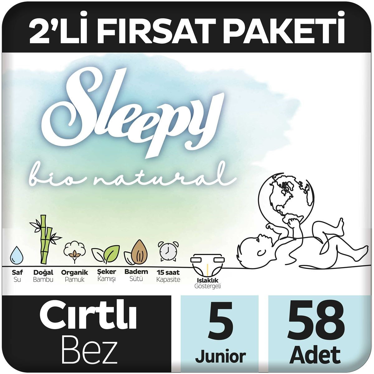 Sleepy Bio Natural No:5 Junior 2'li Bebek Bezi 58 Adet