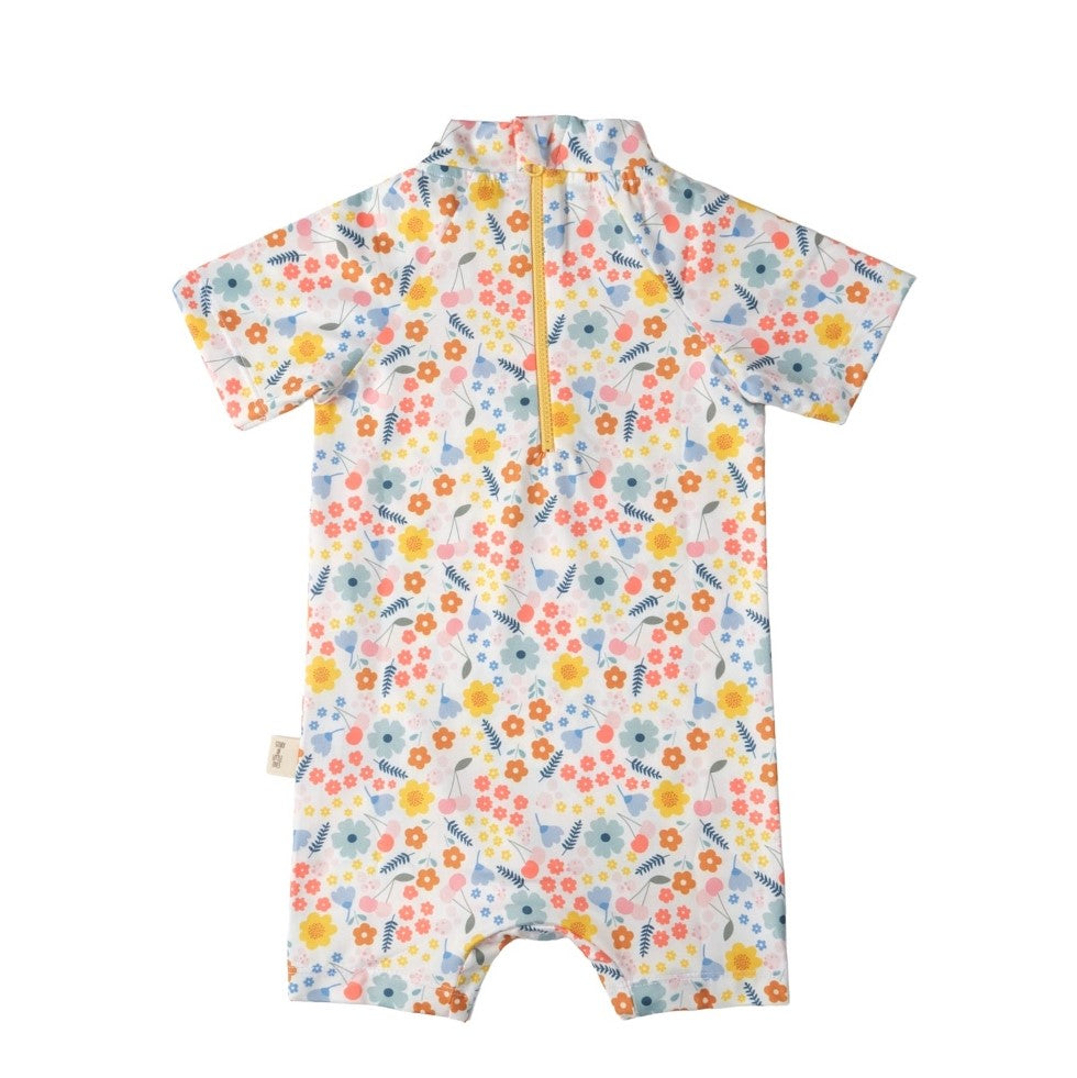 Miela Kids Kız Bebek UV Korumalı  Tek Parça Mayo - Pretty Floral Ekru