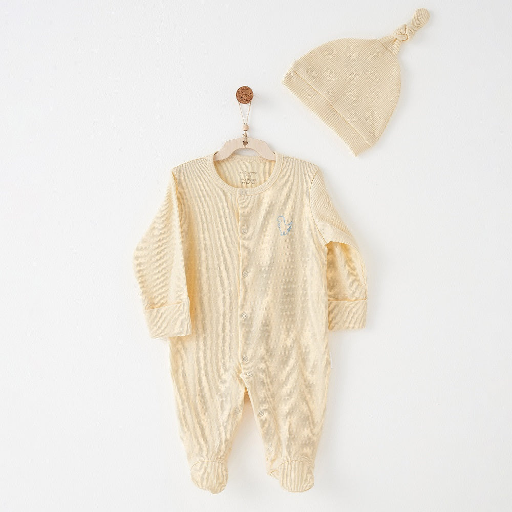 Andywawa Erkek Bebek Yazlık Tulum Şapka Set Sarı