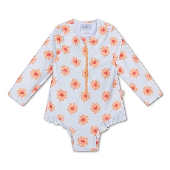Swim Essentials Fermuarlı Uzun Kollu Mayo- Flower Ekru