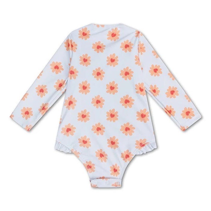 Swim Essentials Fermuarlı Uzun Kollu Mayo- Flower Ekru
