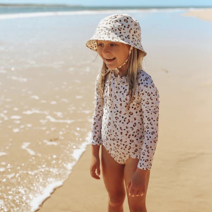 Swim Essentials Yazlık Kız Çocuk Şapka- Leopar Ekru